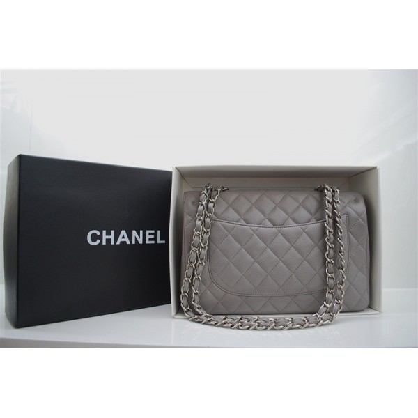 Chanel Jumbo A47600 Grigio Caviale Borse In Pelle Argento Flap H