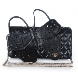 Chanel Nero Agnello Borse Flap Singole Con Farfalla