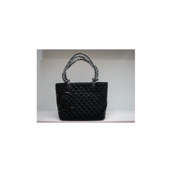 Chanel Cambon Agnello Nero Shopping Tote Con Logo Doppia C