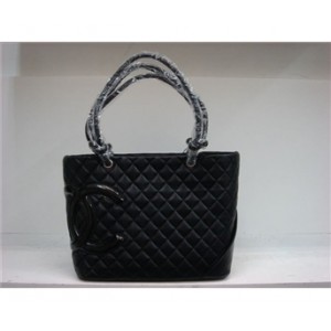 Chanel Cambon Agnello Nero Shopping Tote Con Logo Doppia C