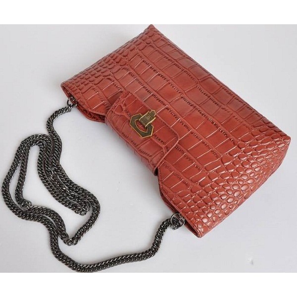 A50320 Chanel Clutch In Pelle Marrone Croc Veins