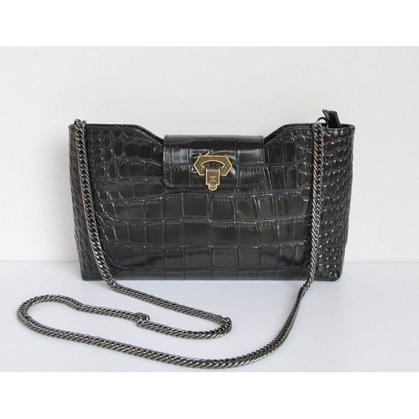 Chanel A50320 Nero Croc Veins Leather Clutch