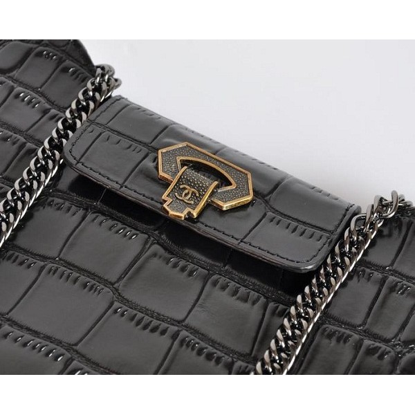 Chanel A50320 Nero Croc Veins Leather Clutch