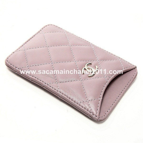 Chanel Quilted Iphone Holder A65060 Viola Rosa Agnello