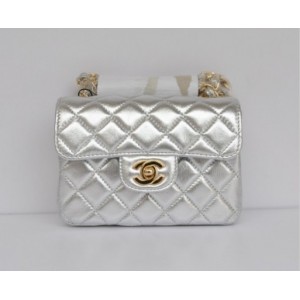 Argento Borse Chanel Flap Classic Mini Agnello Con Oro Hw