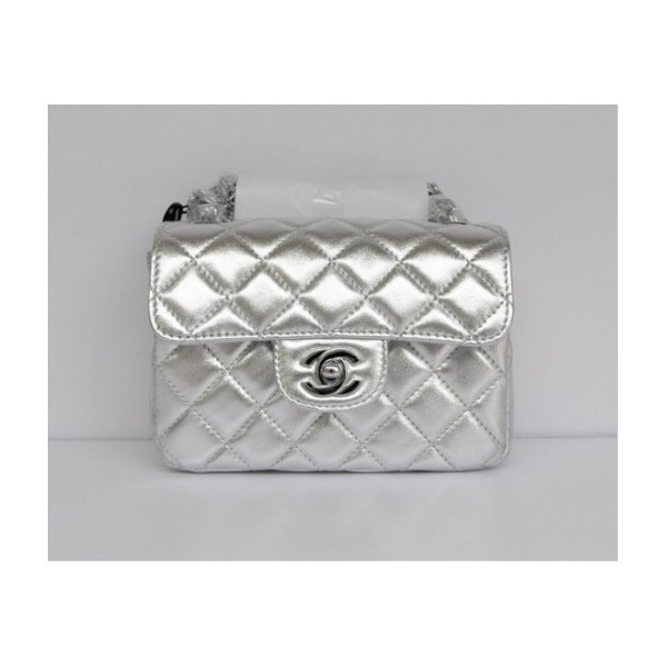 Borse Chanel Classic Flap Mini Agnello Argento Con Shw