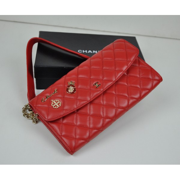 Borse Chanel Classic Flap Mini Agnello Rosso Con Il Fascino