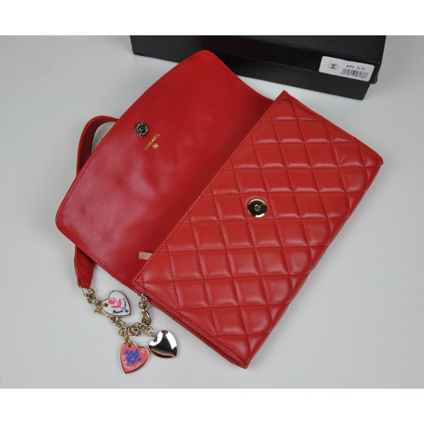 Borse Chanel Classic Flap Mini Agnello Rosso Con Il Fascino