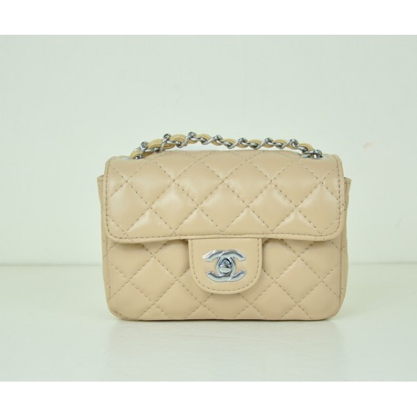 Borse Chanel Flap Agnello Beige Mini Con Hardware Argento