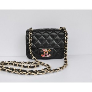 Chanel 2011 Black Flap Bag Agnello Mini Con Multi Stone Di Blocc