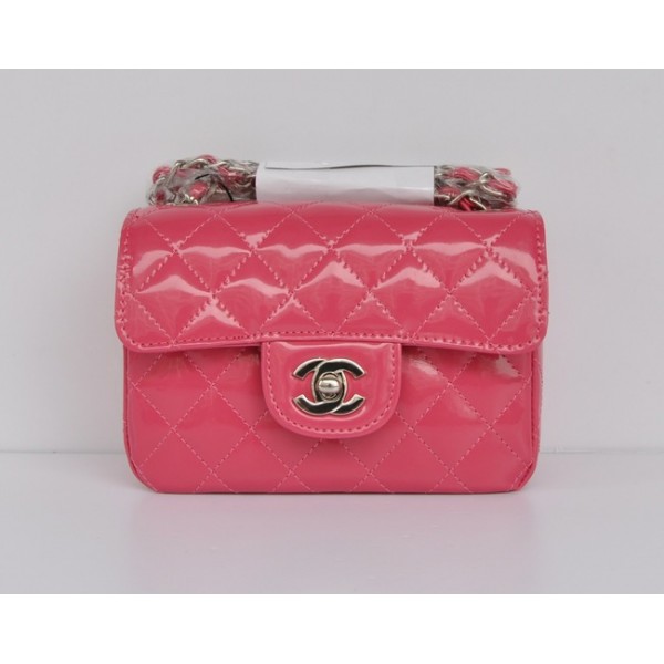 Chanel 2011 Pink Patent Leather Flap Bag Mini Argento Hw