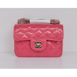 Chanel 2011 Pink Patent Leather Flap Bag Mini Argento Hw