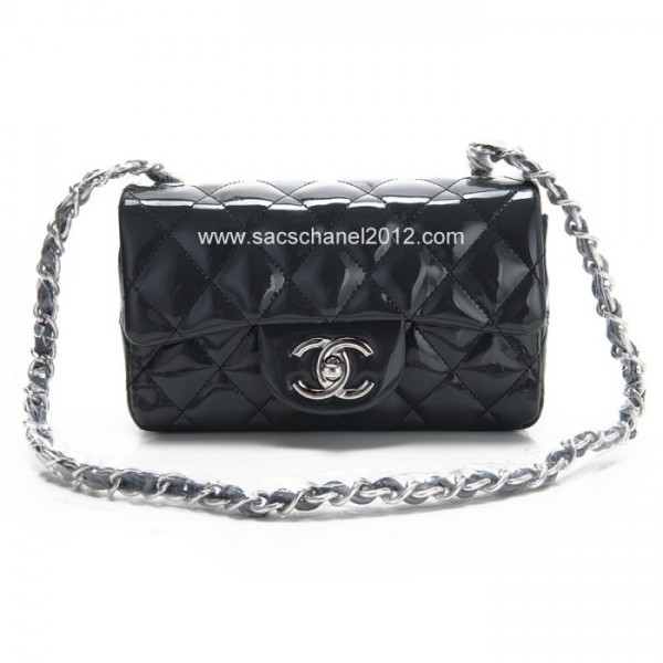 Chanel 2012 New Grigio Scuro Patent Flap Borse In Pelle Con Shw