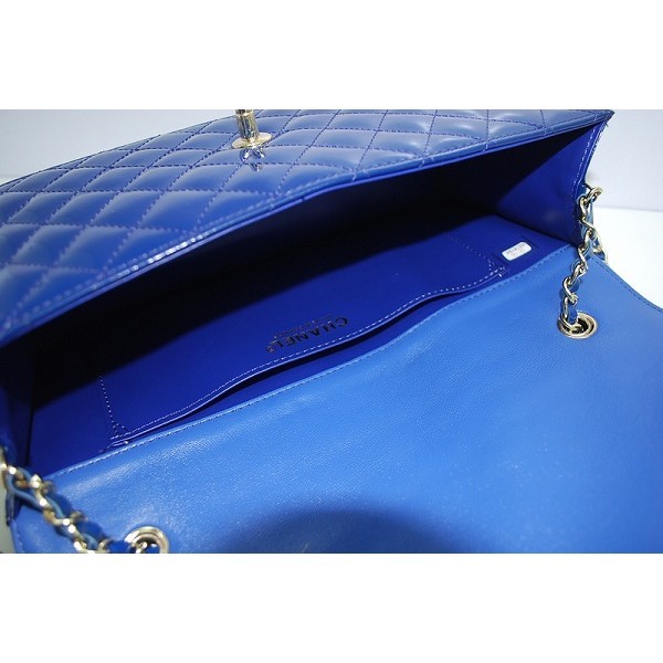 Chanel 2012 New Mini Flap Bag Patent Blu In Pelle Con Ghw