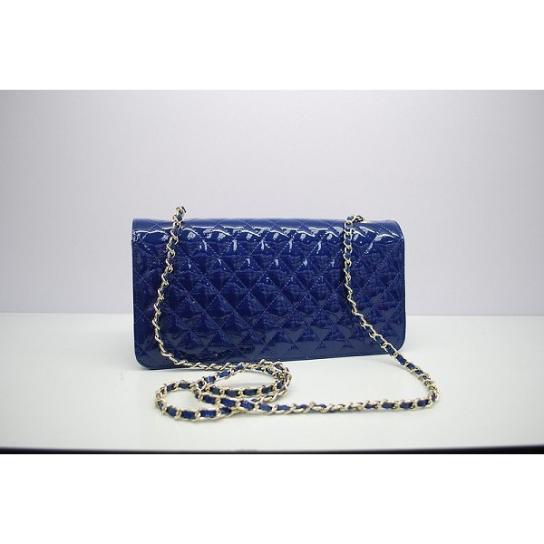 Chanel 2012 New Mini Flap Bag Patent Blu In Pelle Con Ghw