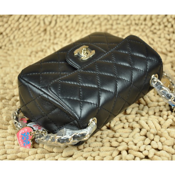 Chanel Black Agnello Flap Bag Mini Con Charm Heart Shaped