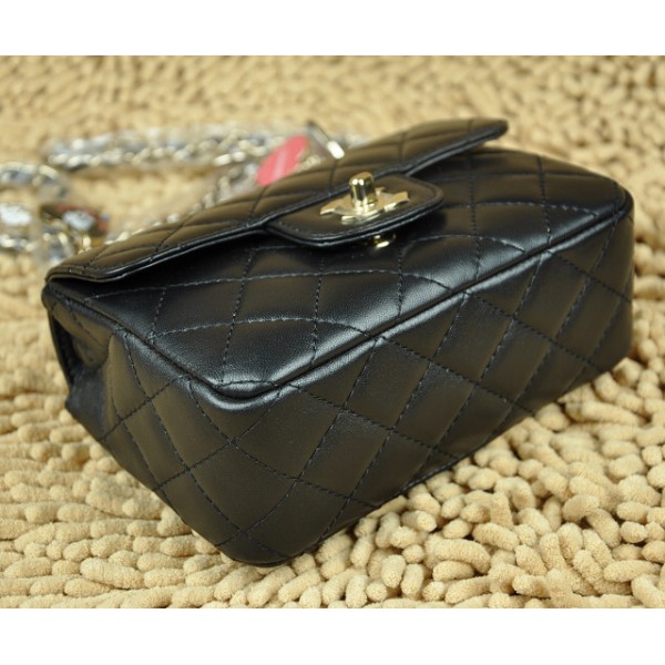 Chanel Black Agnello Flap Bag Mini Con Charm Heart Shaped