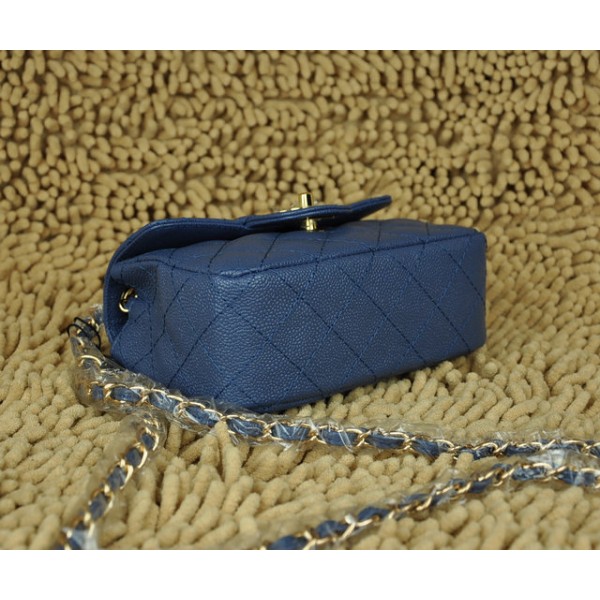 Chanel Classic Flap Borse Caviar Leather Mini Blu Con Oro Hw