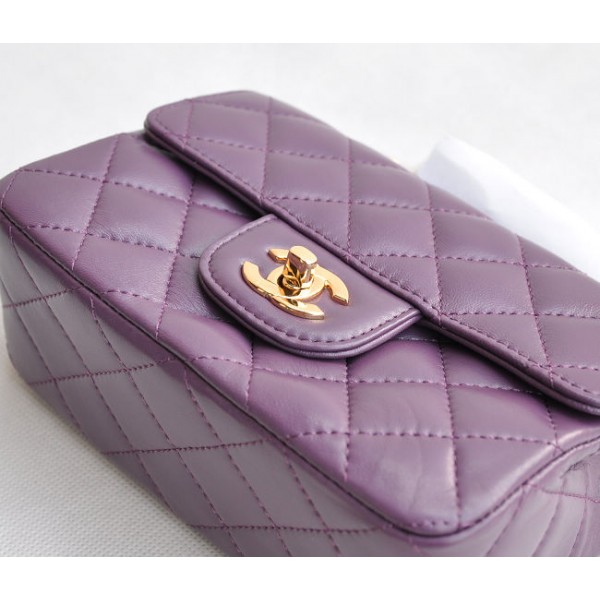 Chanel Classic Flap Borse Pelle Di Agnello Mini Viola Con Oro Hw