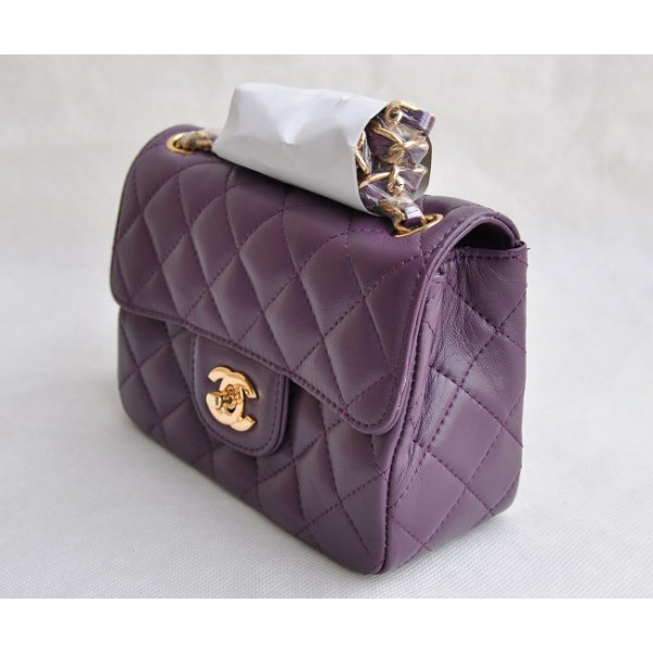 Chanel Classic Flap Borse Pelle Di Agnello Mini Viola Con Oro Hw