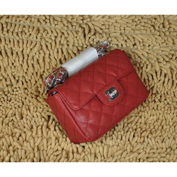 Chanel Classic Red Caviar Leather Flap Borse Mini Con Hw Argento