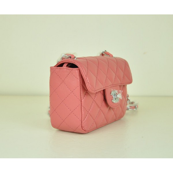 Chanel Rosa Grano Pelle Borse Flap Mini Argento Hw