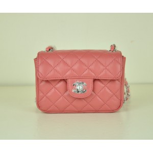 Chanel Rosa Grano Pelle Borse Flap Mini Argento Hw