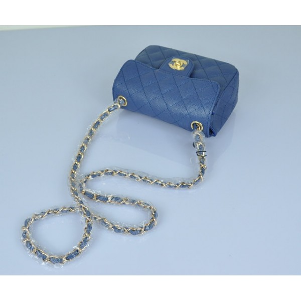 Chanel In Pelle Mini Flap Borse Grano Blu Con Oro Hw