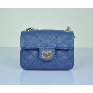 Chanel In Pelle Mini Flap Borse Grano Blu Con Oro Hw