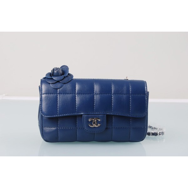 Mini Chanel Chanel Camellia Mini Classic Blue Agnello Flap B