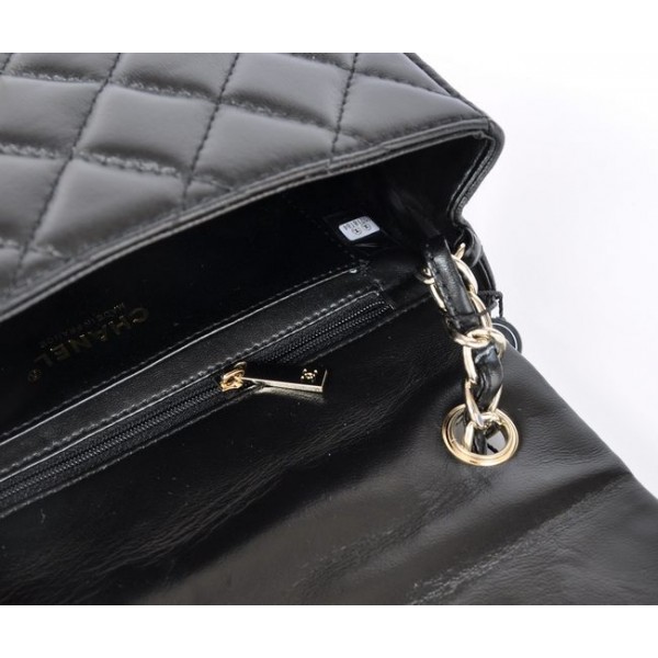 Ultimi Chanel 2011 Flap Borse Pelle Di Agnello Nero Con Oro Mini