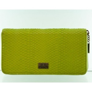 Chanel 2012 Jaune Fluorescente Portefeuilles Serpent Muir Zip