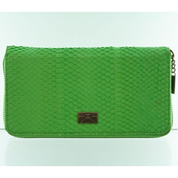 Chanel 2012 Vert Pomme Portefeuilles Serpent Muir Zip