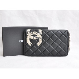 Chanel A26710 Portefeuilles Noir Avec Dagneau Nc Logo Snake Vei