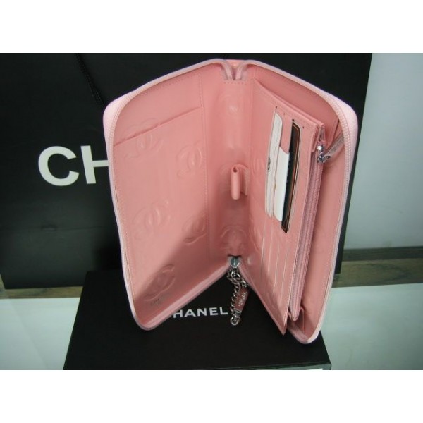 Chanel A26710 Portefeuilles Rose Avec Dagneau Nc Logo Noire