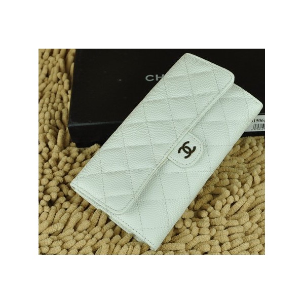 Chanel A31506 Caviar Portefeuilles En Muir Blanc Avec La Roche E