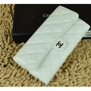 Chanel A31506 Caviar Portefeuilles En Muir Blanc Avec La Roche E