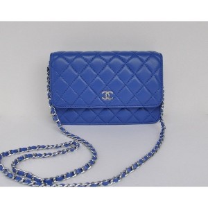 Chanel A33814 Portefeuilles Muir Dagneau En Bleu Dargent Avec