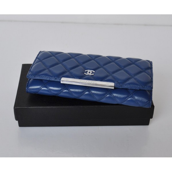 Chanel Portefeuilles Bleu Dagneau Giri En Eau Avec Firma Del Pa