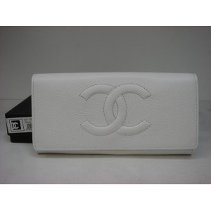 Chanel Blanc Portefeuilles Calle Grano Muir Avec En Logo Doppia