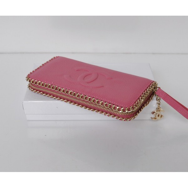 Rose Portefeuilles Zip Veau Avec Chanel Logo Cc