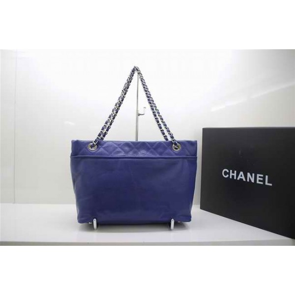 Chanel 2010 Caviar Bag In Pelle Blu Con Chanel Firma