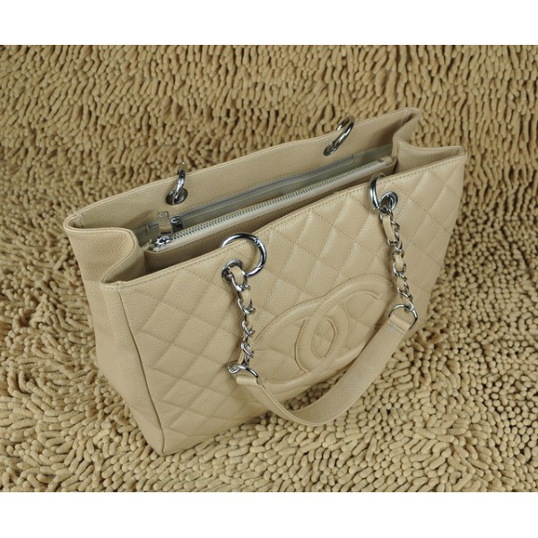 Chanel A20995 Caviar Leather Tote Shopping Gst Beige Con Shw