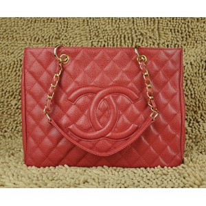 Chanel A20995 Gst Shopping Tote In Pelle Caviale Rosso Con Oro H