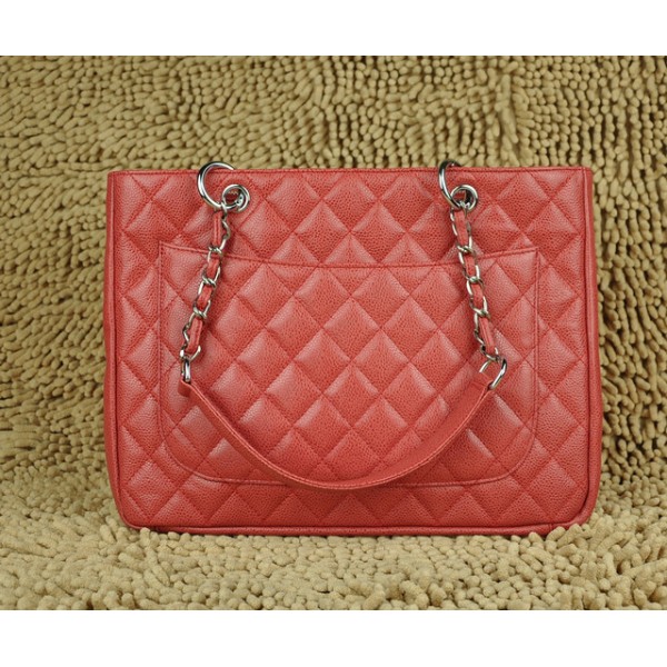 Chanel A20995 Red Caviar Leather Tote Shopping Gst Con Argento H