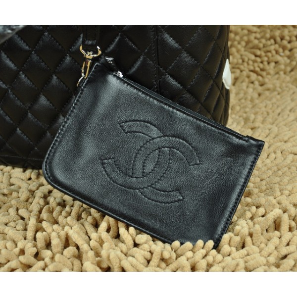 Chanel A25169 Nero Agnello Borsa Bianco Logo Cc Grande Centro Co