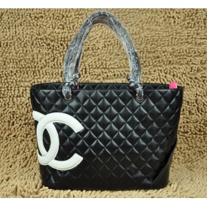 Chanel A25169 Nero Agnello Borsa Bianco Logo Cc Grande Centro Co