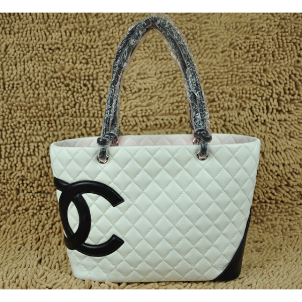 Chanel A25169 Shopping Bags Agnello Bianco Con Logo Cc Nero