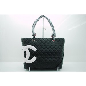 Chanel Cambon Borse Nero Agnello Bianco Con Logo Doppia C