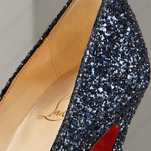 Christian Louboutin Red Sole Shoes Simple Dark Blue Glitter Pumps